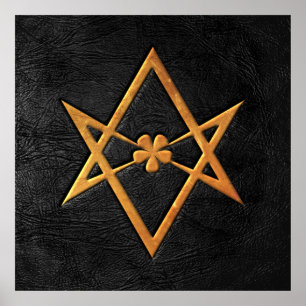 Póster Couro Unicursal dourado do preto do Hexagram de