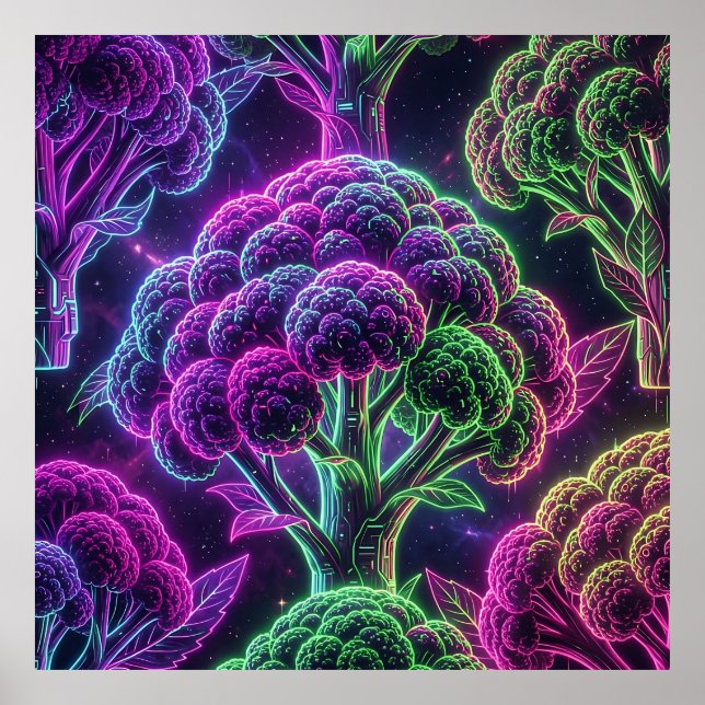 Poster Couve-flor Galáxia Ciberpunk Neon (Frente)