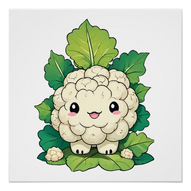 Póster Couve-flor Kawaii (Frente)