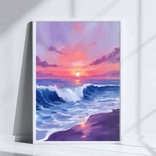 Poster Cove de Algodão Doce Oceano Rosa Pintado a Aquar
