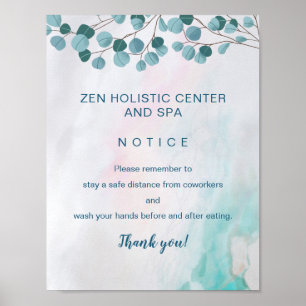 Poster Covid Safety Break Room Teal Watercolor