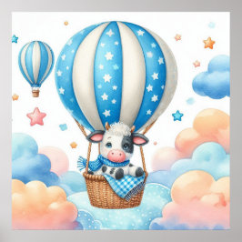 Poster Cow Hot Air Balloon Boy