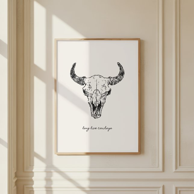 Poster Cow Skull Long Live Cowboys Western Wild West Wall (Criador carregado)