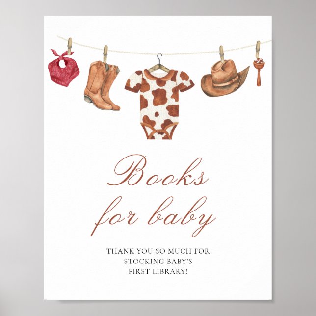 Poster Cowboy baby shower - books for baby (Frente)