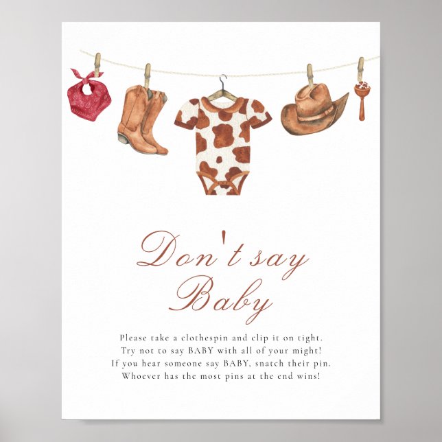 Poster Cowboy baby shower - Don't say baby  (Frente)
