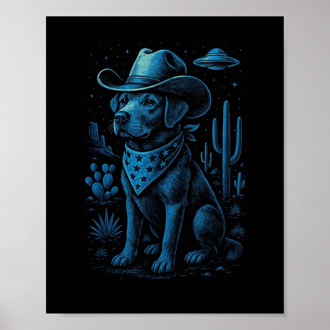 Poster Cowboy Cachorro Labrador Alienígena do Retriever D (Frente)