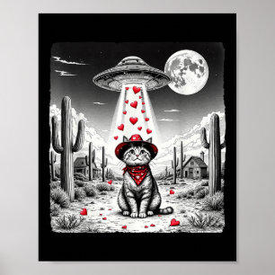 Poster Cowboy Cat Ufo Memória Engraçado Dia de os namorad
