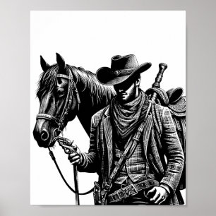 Poster Cowboy com ilustração equina arte ocidental