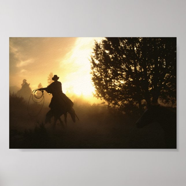 Póster Cowboy com Laço no Sunset (Frente)