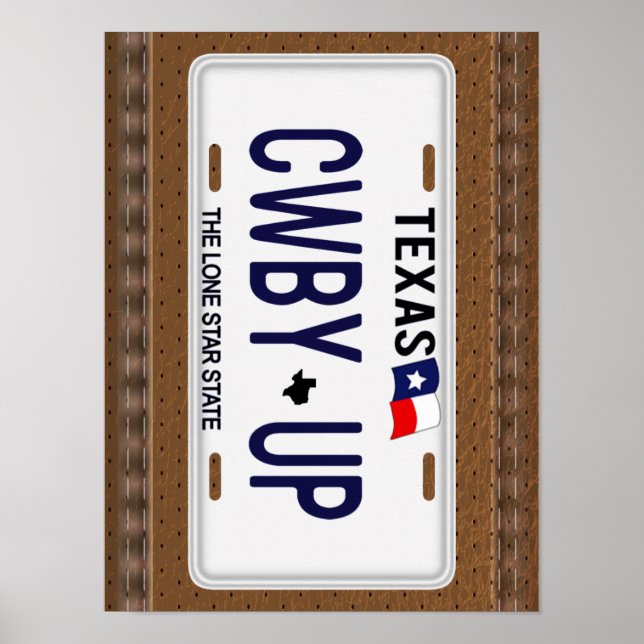 Póster Cowboy! CWBY UP Texas License Plate (Frente)