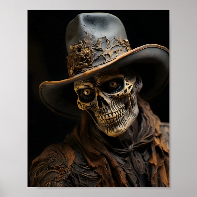 Poster Cowboy do Skeleton do Halloween no Oeste (Frente)
