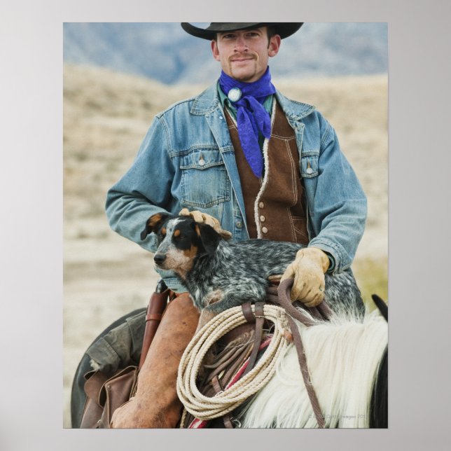 Póster Cowboy e cão a cavalo (Frente)