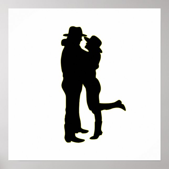 Póster Cowboy e Cowgirl na Silhouette do Amor (Frente)