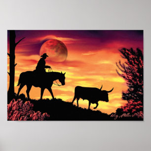 Poster Cowboy E Longhorn Steer