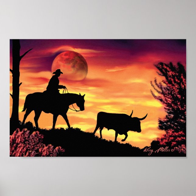 Poster Cowboy E Longhorn Steer (Frente)