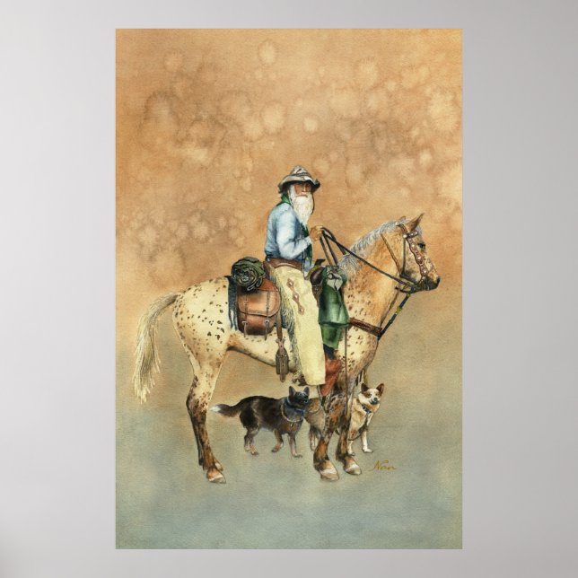 Poster Cowboy e sua pintura de aquarela Appaloosa (Frente)