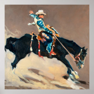 Póster Cowboy em Bucking Bronco no Rodeo