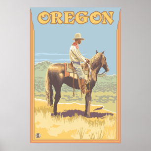 Poster Cowboy em Horseback - Oregon