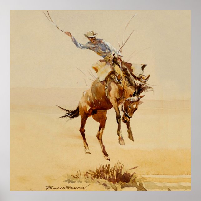 Poster Cowboy em um Bucking Horse #2 por Edward Borein (Frente)