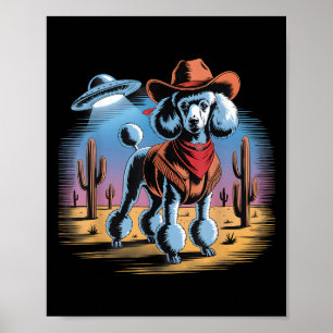 Poster Cowboy Engraçado Poodle Ufo Desert Cena Sunset