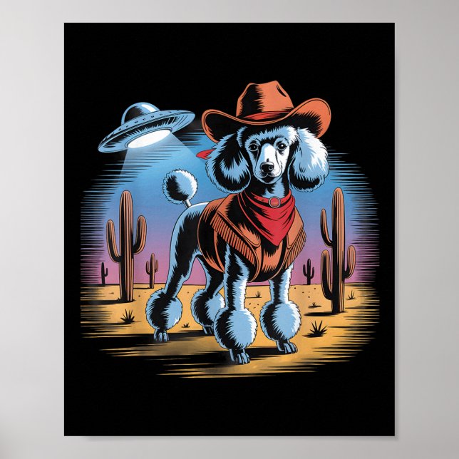 Poster Cowboy Engraçado Poodle Ufo Desert Cena Sunset (Frente)