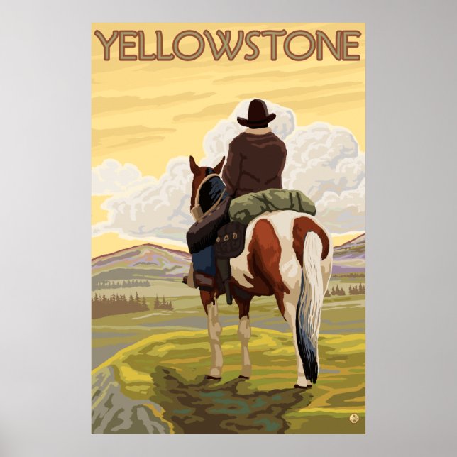 Poster Cowboy & Horse - Parque Nacional Yellowstone (Frente)