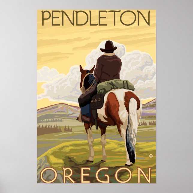 Póster Cowboy & Horse - Pendleton, Oregon (Frente)