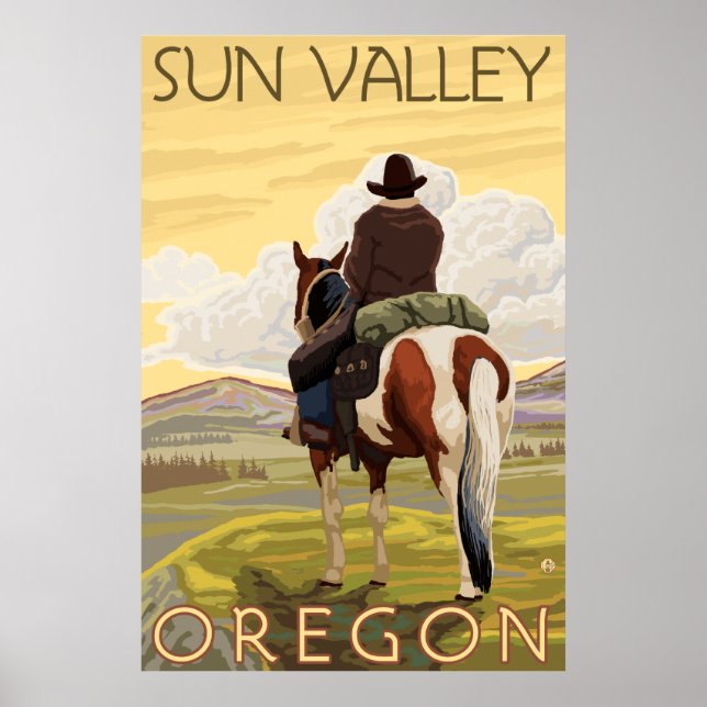 Poster Cowboy & Horse - Sun Valley, Idaho (Frente)