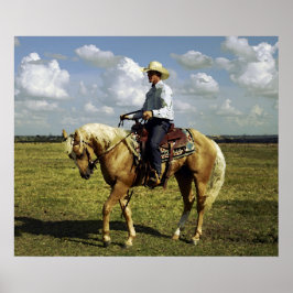 Póster Cowboy Ocidental no Cavalo de Palomino
