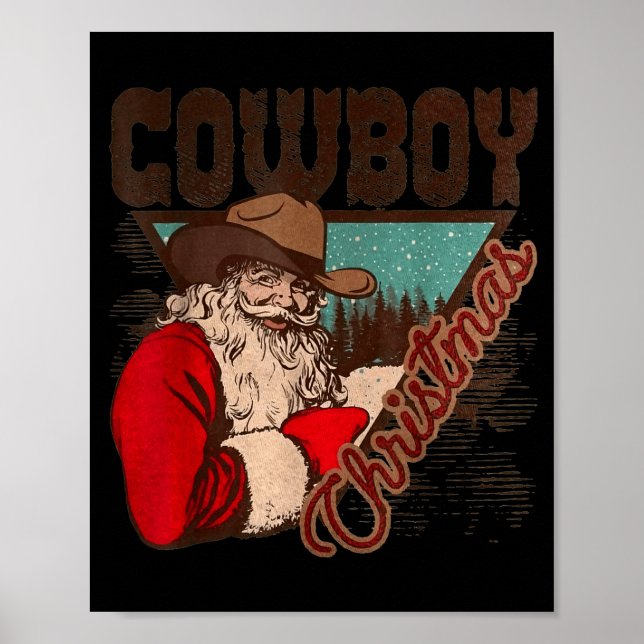 Poster Cowboy Santa Claus Merry Christmas Western Country (Frente)