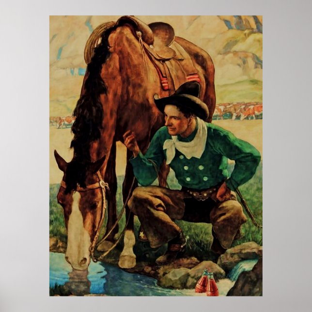 Poster Cowboy Vigiando seu cavalo pelo NC Wyeth (Frente)