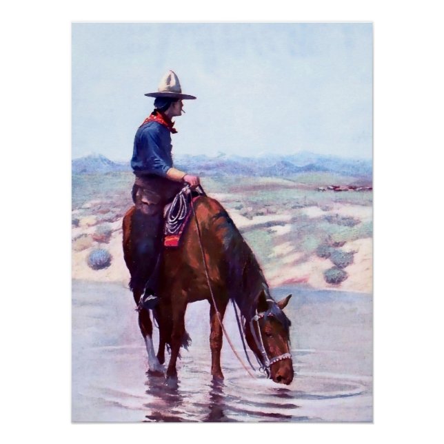 Póster Cowboy Watering Horse por W Herbert Dunton (Frente)
