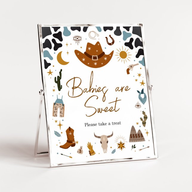 Poster Cowboy Wild West Chá de fraldas Babies são doces (Country Western Rodeo Baby Shower Babies are Sweet Sign)