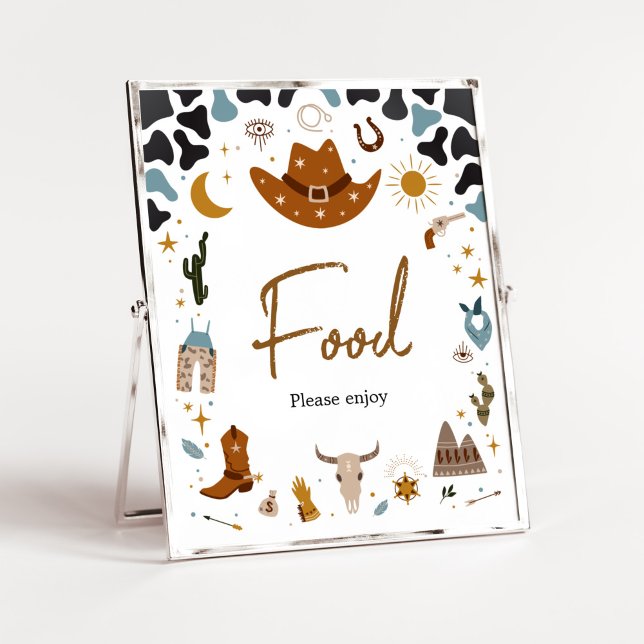 Poster Cowboy Wild West Chá de fraldas Comida (Country Western Rodeo Baby Shower Food Sign)