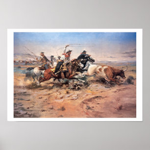 Póster Cowboys a ropar um boi, 1897 (óleo na canvas)
