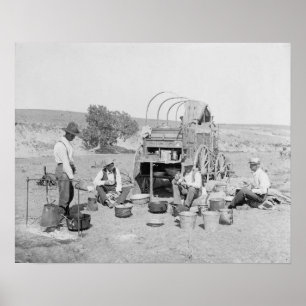 Póster Cowboys Preparando Acampamento, 1901. Foto Antiga