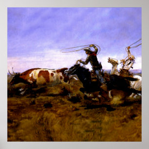 Poster “Cowboys Roping a Steer” de Charles M Russell