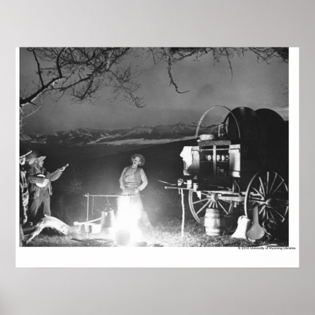 Póster Cowboys tocando e cantando ao redor de uma fogueir (Frente)