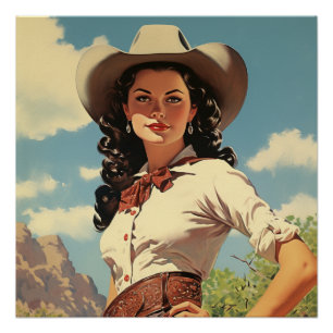 Póster Cowgirl cativante: Sussurros Selvagens do Oeste