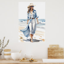 Cowgirl Costeira Blue, White & Denim Watercolor
