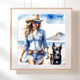 Poster Cowgirl costeira Vestindo um vestido de Denim na p