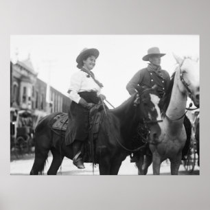 Poster Cowgirl e Cowboy em Horseback: 1908