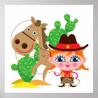 Póster Cowgirl e Horse