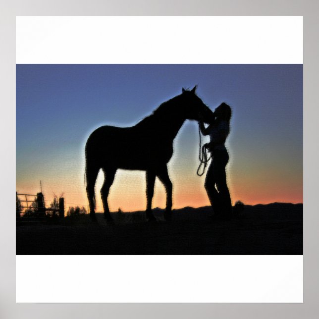 Póster Cowgirl e Horse Sunset (Frente)