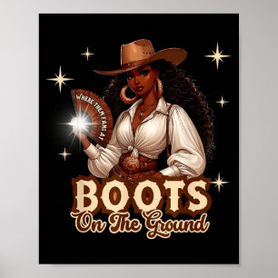 Poster Cowgirl Ocidental Garota Preta Botas No Chão Bla