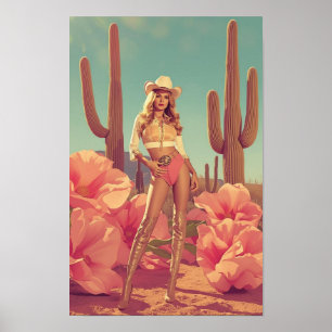 Poster Cowgirl Pin-Up Retro – Deserto Ocidental dos anos