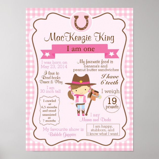 Póster CowGirl, um ano, assina para sua aniversariante (Frente)