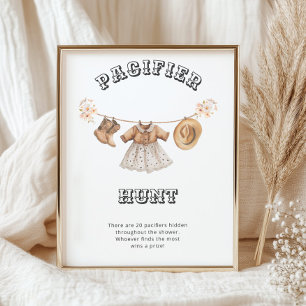 Poster Cowgirl Western Chá de fraldas Pacifier Hunt