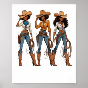 Poster Cowgirl Western Country Texas Rodeo Negro Africano