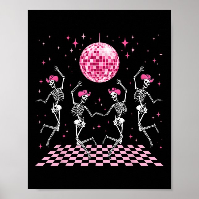 Poster Cowgirl Western Funny Dancing Skeletons E Disco (Frente)